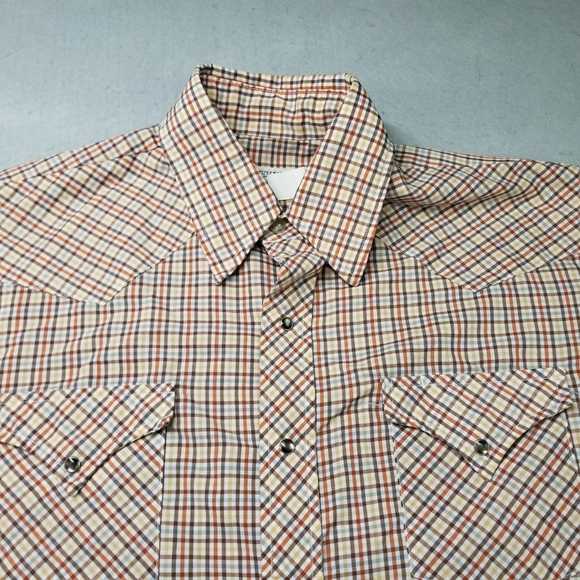 Vintage Stockman by PMC Snap Button Western Shirt Men Size L 16 Plaid Cowboy 70s - Picture 2 of 9